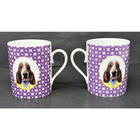 MEDARD DE NOBLAT UNE VIE DE CHIEN Basset Hound Mugs Cups 8 oz Set of 2 Limoges - Picture 3 of 9
